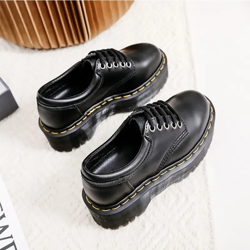 2023 Platform Loafers Women Leather Round Toe Women Shoes Lace-up Chunky Sole Ladies Casual Shoes Handmade zapatos mujer DR