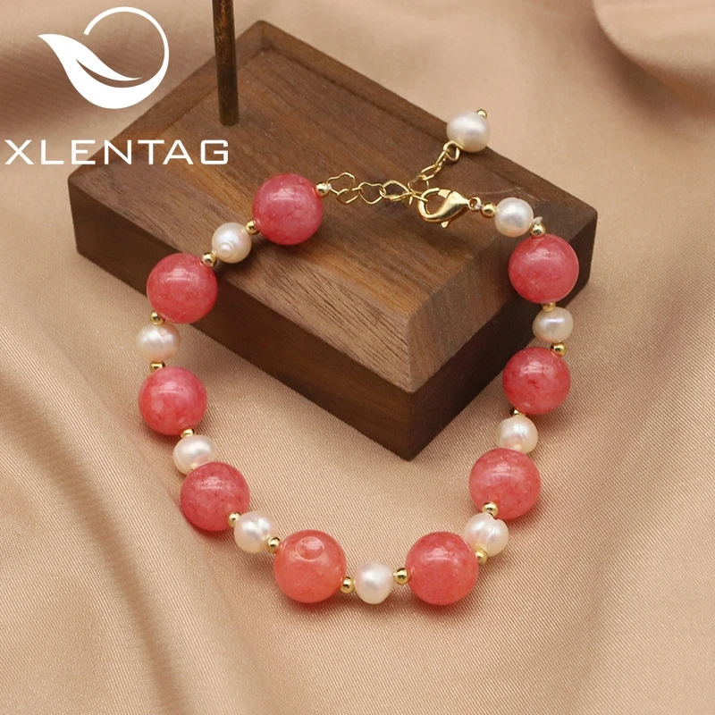 

Xlentag арбузно-красный натуральный жемчуг Женский Регулируемый кулон браслет 2022 Корея популярные ювелирные изделия для девочек Подарки ручн...
