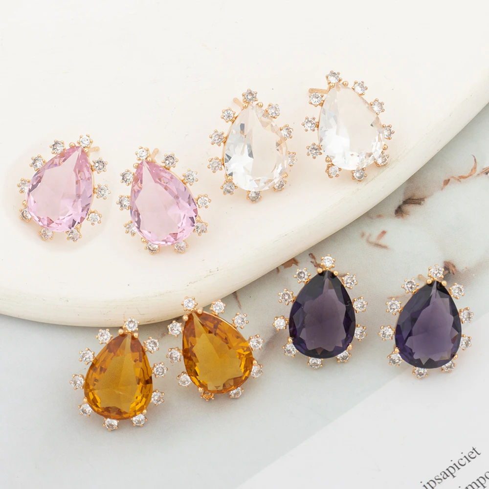 Crystal Earrings for Women Water Drop Design Stud Earrings Bride Weddings Ear Accessory Girls Party Shine Earrings for Birthday