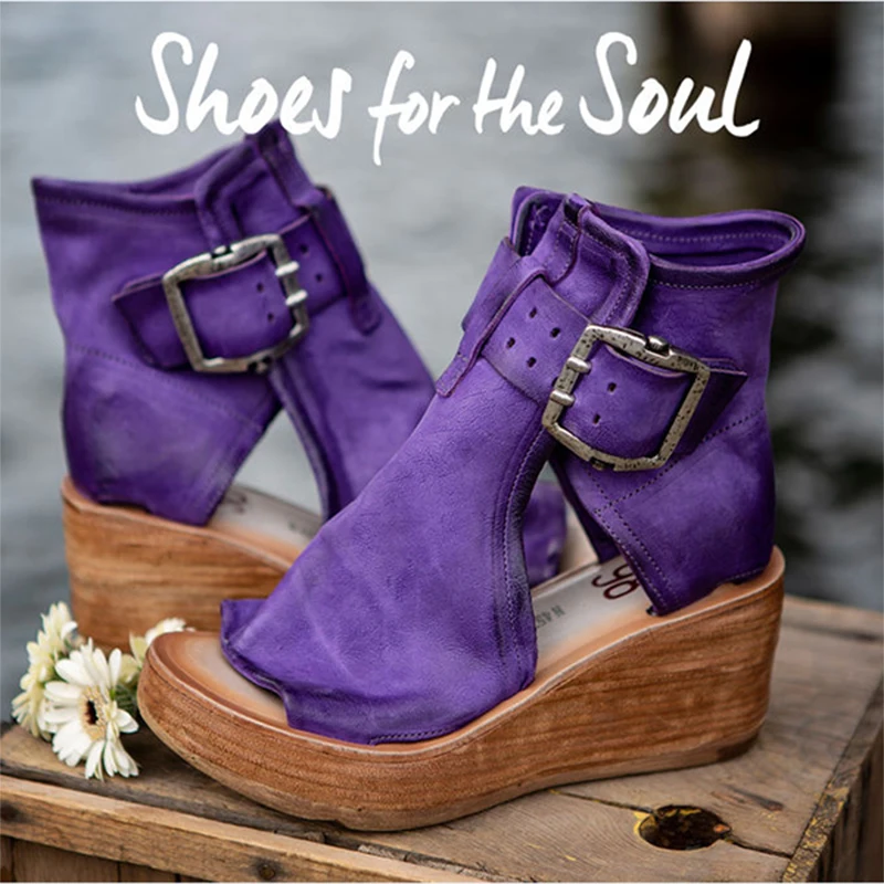 

Women Casual Leather Retro Wedges Sandals Vintage Buckle Design Lady Shoes Women Lady Spring Summer Supply Sandals Shoes d88