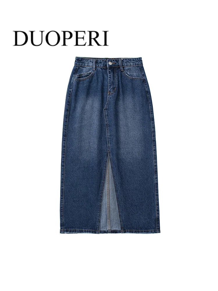 

Юбка DUOPERI Женская средней длины, модная ассиметричная юбка из денима с боковым карманом, винтажная с завышенной талией и боковой молнией