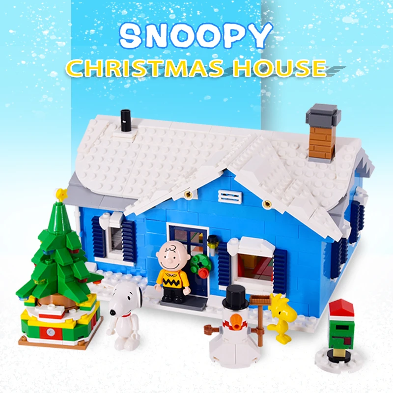 MOC 641pcs Creative Snoopy Anime Action figures Christmas House Building Blocks Bricks DIY Toys for children Birthday Gifts
