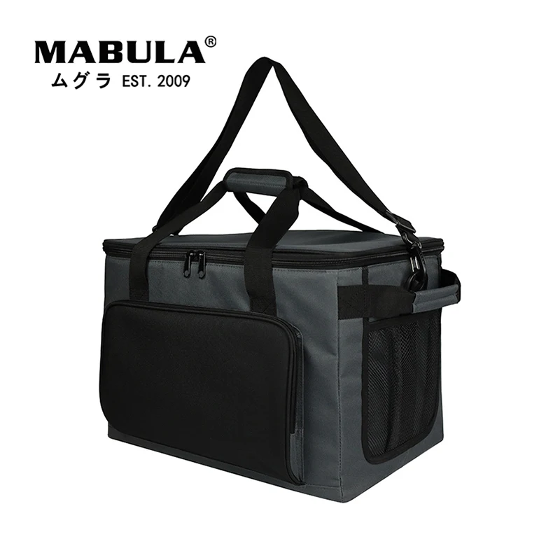 

MABULA Multi Pocket Insulated Lunch Box Large Reusable Cooler Handbag Protable Freezable Crossbody Bag for Picnic Beach
