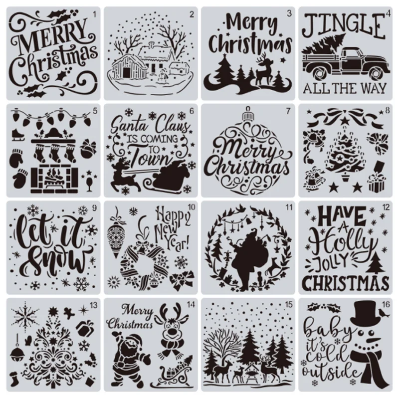 

4pc Merry Christmas Stencil DIY Layering Wall Scrapbook Journal Stamp Album Decora Coloring Embossing Painting Template Reusable