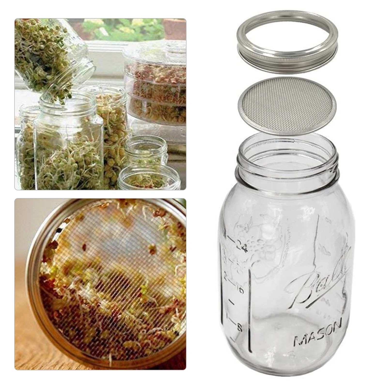 Jar Sprouting Lids, Wide Mouth Mason Sprout Jar Lids Kit For Making Organic Bean Sprout Seeds