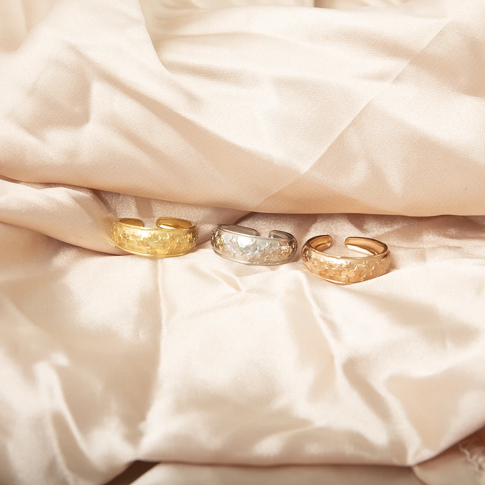 

Exquisite Stainless Steel Engraved Stars Rings for Girls Trendy Leisure Party Adjustable Finger Jewelry Charm Anniversary Gift