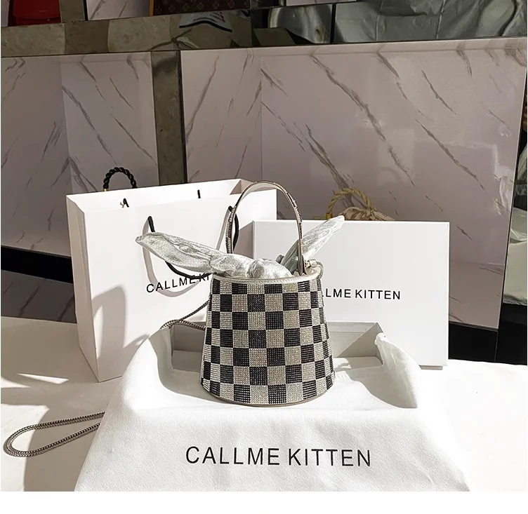 

Luxury Designer Chessboard Grid Rhinestones Diamond Evening Bag Wedding Party Clutch Purse Women Handbag Shoulder Crossbody Bag