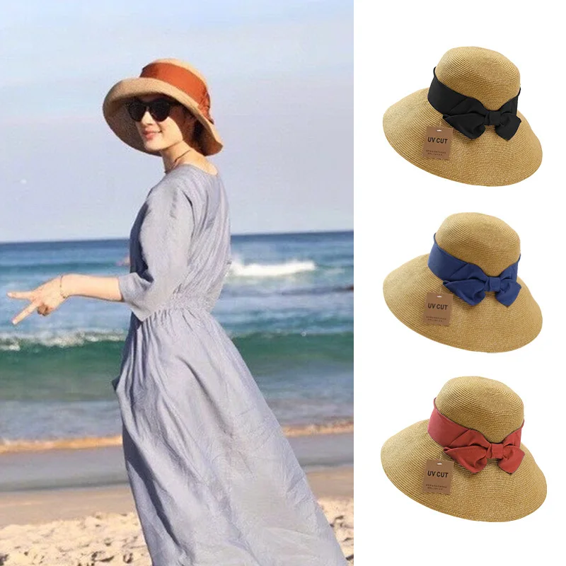 

Folding Manual Lafite Straw Hat Bowknot Ms Sun Hat Outdoor Travel Autumn Joker Sunshade Hat The Joker Sun Hat