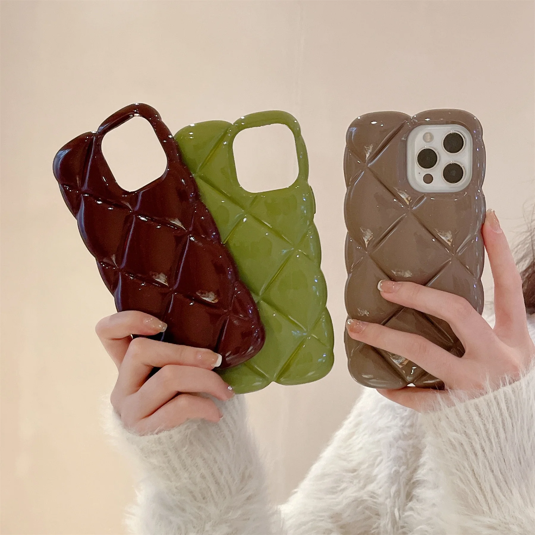 

Ins 3D Cute Soft Shiny Retro Big Rhombus Shockproof Phone Case For iPhone 14 13 12 11 Pro Max 14 Plus Cover Luxury