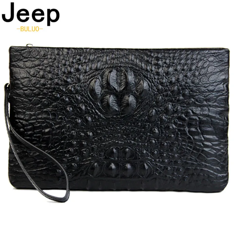 

JEEP BULUO Crocodile Pattern Phone Wallet Genuine Leather Wallet Men's Clutch Bag Business Envelope Large Capacity Coin Purse