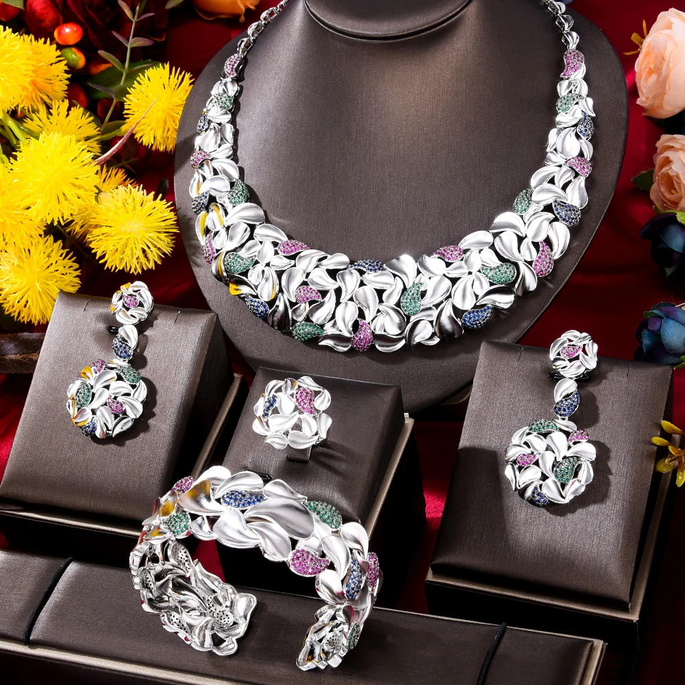 GODKI famoso marchio Bling paillettes lusso Africa Dubai Set di gioielli per le donne festa di nozze zircone matrimonio gioielli da sposa Set regalo