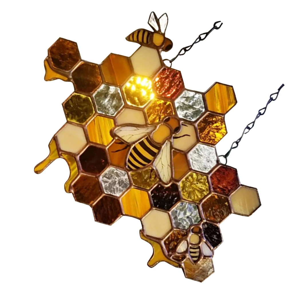 

Bee Honeycomb Lightweight Window Hanging Pendant Waterproof Cute Lovely Bumblebee Art Decoration Doorplate Yard Decor Home