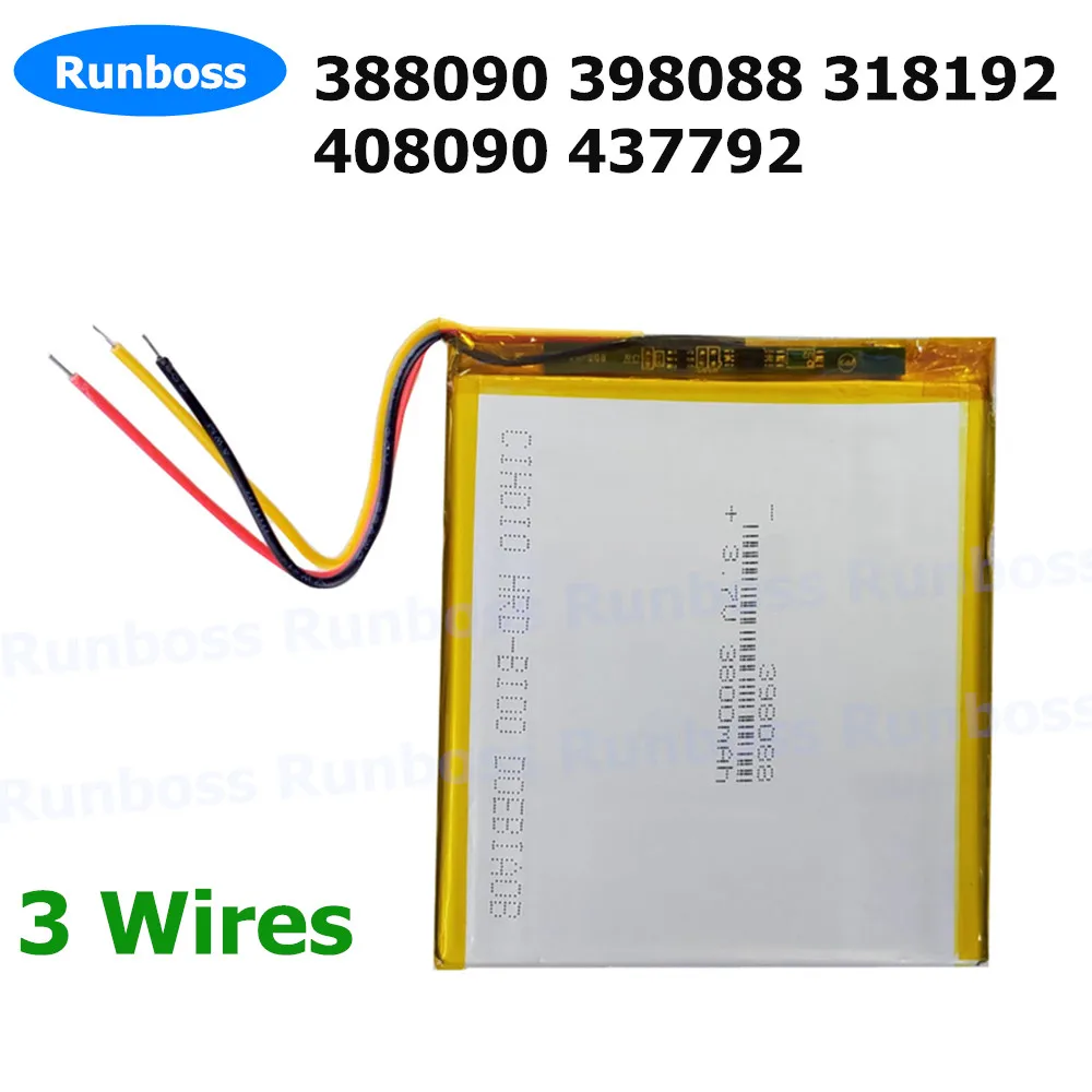 3-линейный 388090 Литий-полимерный аккумулятор 3 7 В 3800 мАч с защитной платой для 8 9