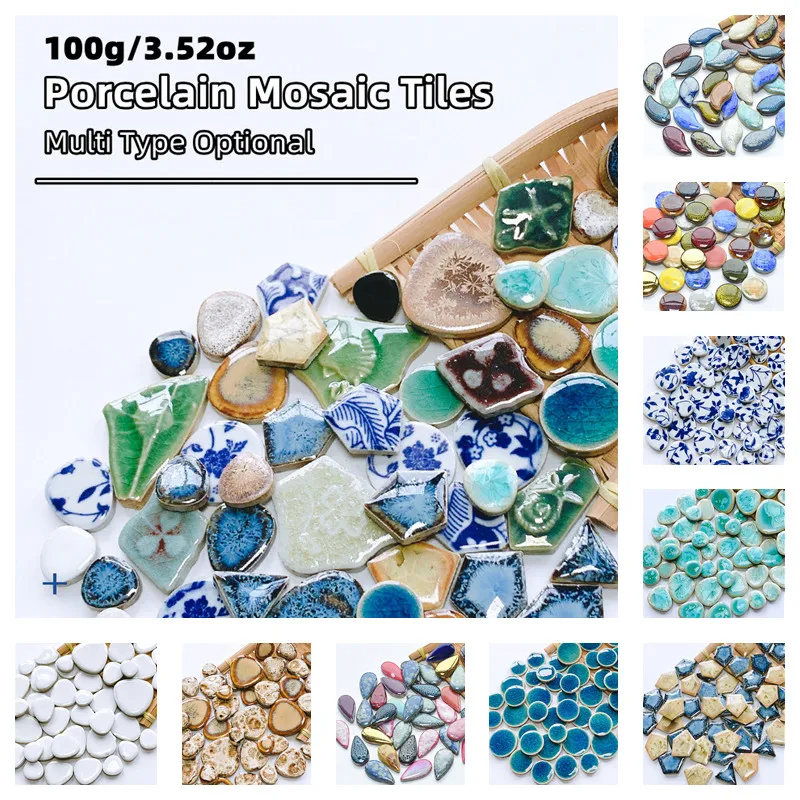 100g/3.5oz Porcelain Mosaic Tiles 5mm/0.2in Thickness Polygon/Ovoid/Round/Square Ceramic Tile DIY Mosaic Craft Making Tile