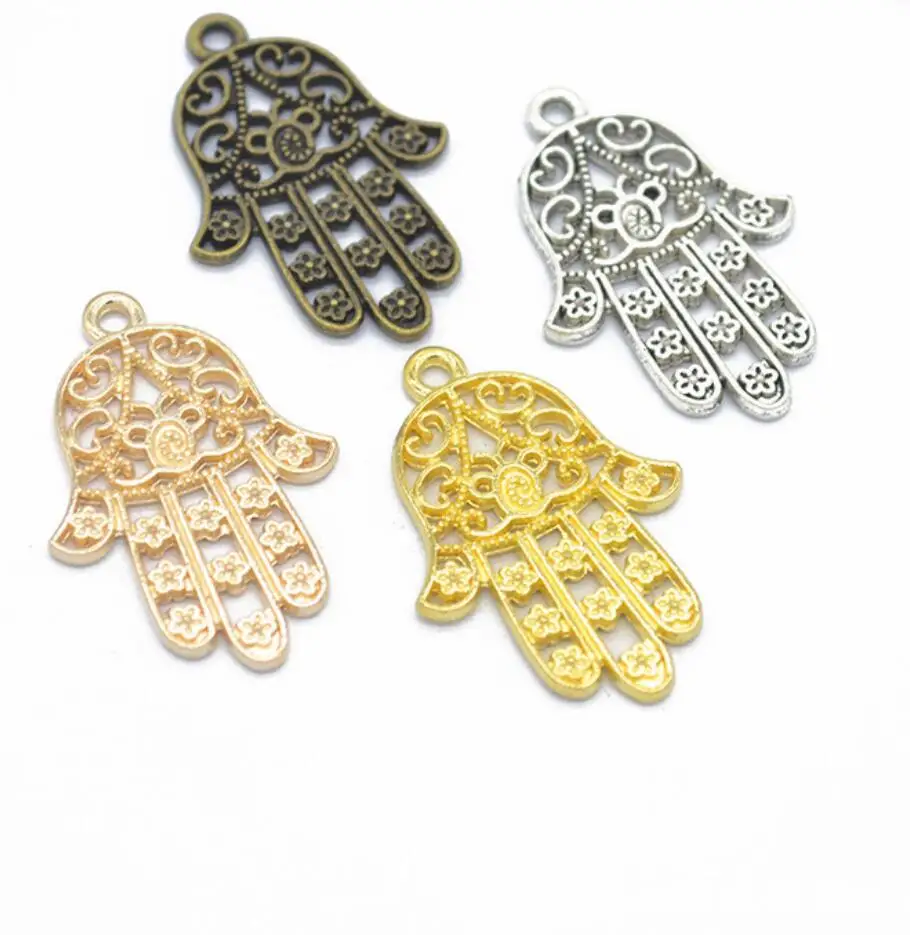

50pcs Charms Fatima Hand Hamsa Palm Protection 30x20mm Tibetan Bronze Silver Color Pendants Antique Making DIY Handmade F0161