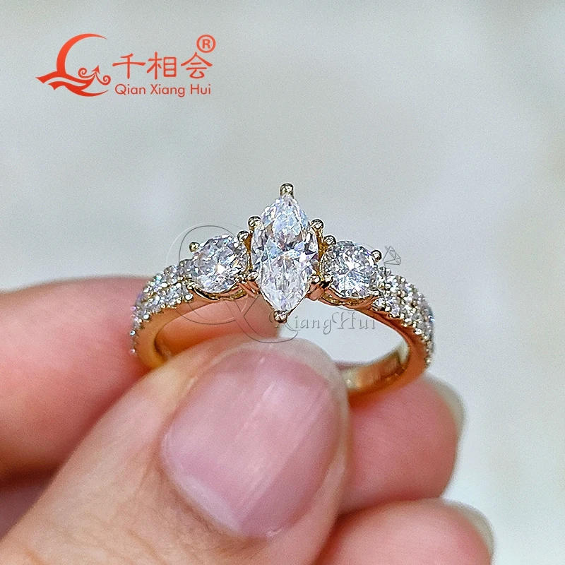 4*8mm marquise round white moissanite ring S925 Silver hip hop jewelry women Men's Ring Luxury Style gift wedding dating