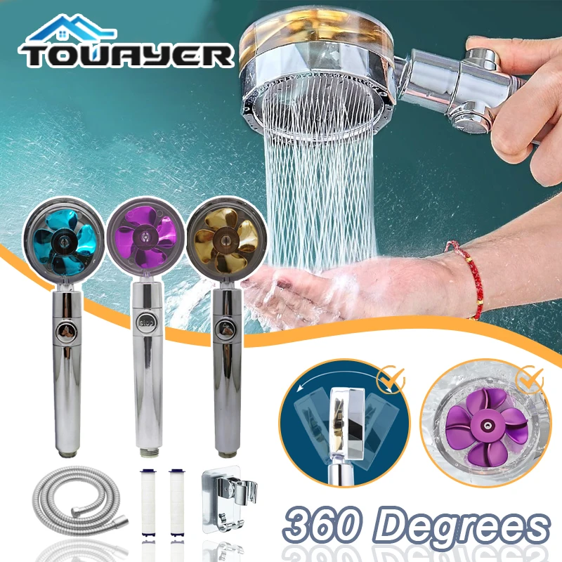 

Насадка для душа, регулируемый напор, вращение на 360 градусов, 5 скоростей, водосберегающая, с маленьким вентилятором, аксессуары для ванной ...