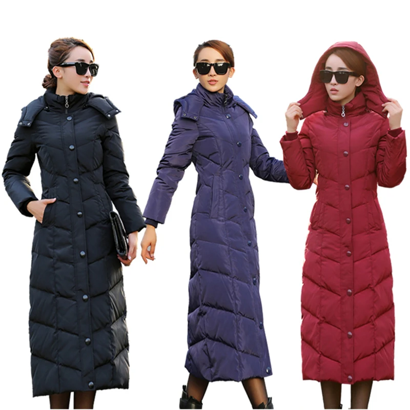 Winter New Extra Long Women Down Jacket 2023 Slim Thicken Warm Hooded Ladies Overcoat Plus Size Fashion Femme Parkas Coat LXT720