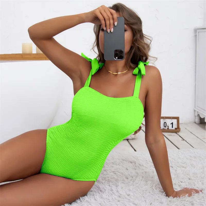 

Solid Color Swimsuit Women 2022 Sexy Bandeau Suspender One Piece Swimwear Bathing Suit Summer Backless Beachwear Bikini Bodysuit