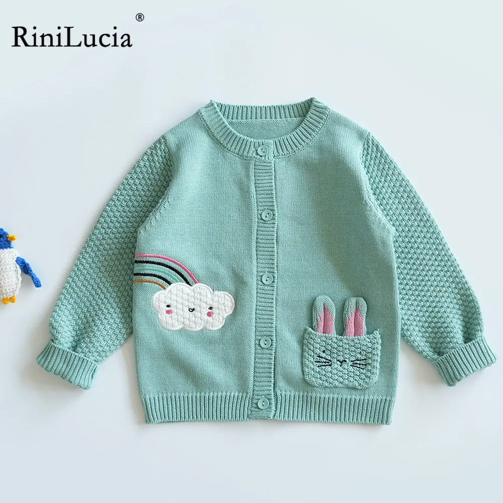 

RiniLucia Baby Girls Knitting Cardigan 2022 New Autumn Coat Kids Sweater Cartoon Embroidery Sweaters Toddler Girls Clothing