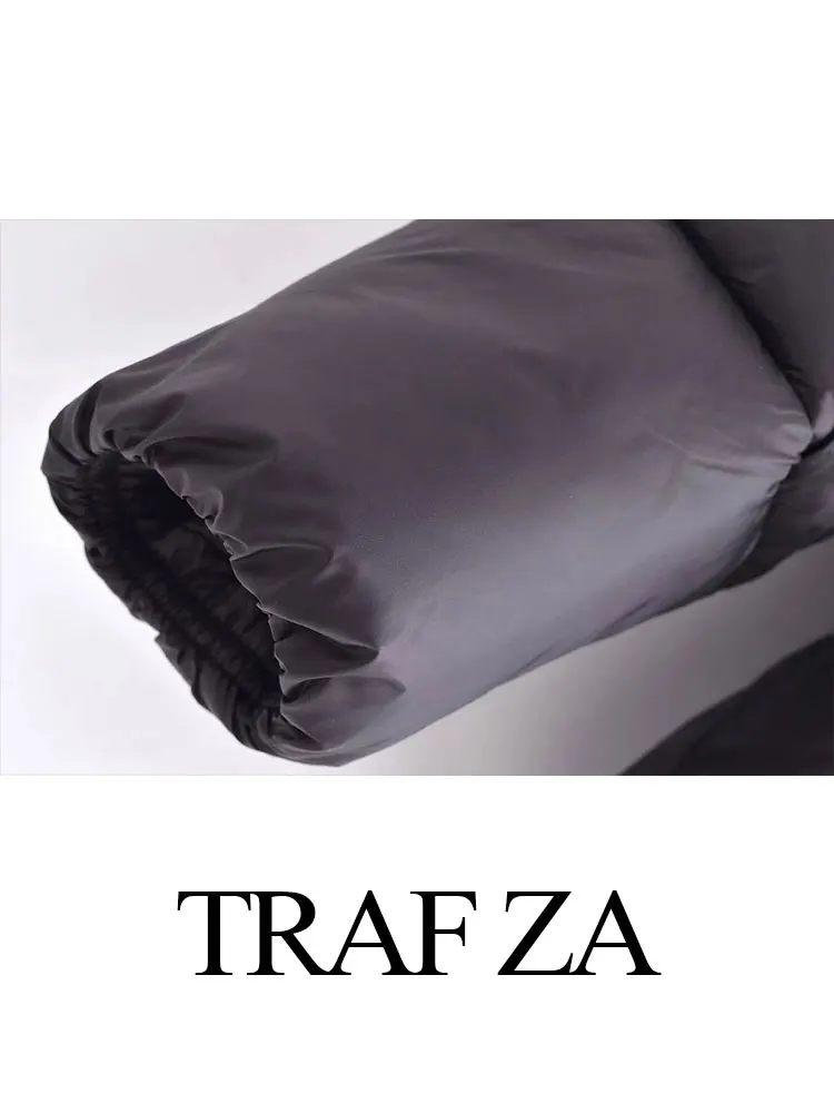 TRAF ZA Winter Women's Cotton Clothes Solid Vintage Hooded Coats Long Sleeve Zipper Pockets Jacket Female Chic Warm Outerwear