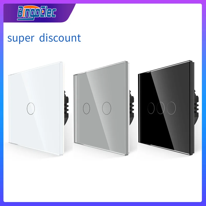 

Bingoelec EU Touch Switch LED Crystal Glass Panel Wall Lamp Light Switch 1Gang2gnag AC100-240V LED Sensor Switches Interruttore