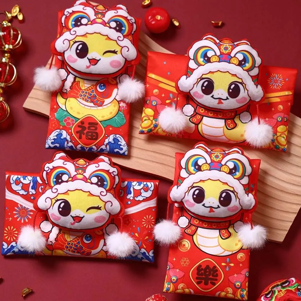 Китайский стиль 2025 змеиный год красные конверты плюшевые благословения красный