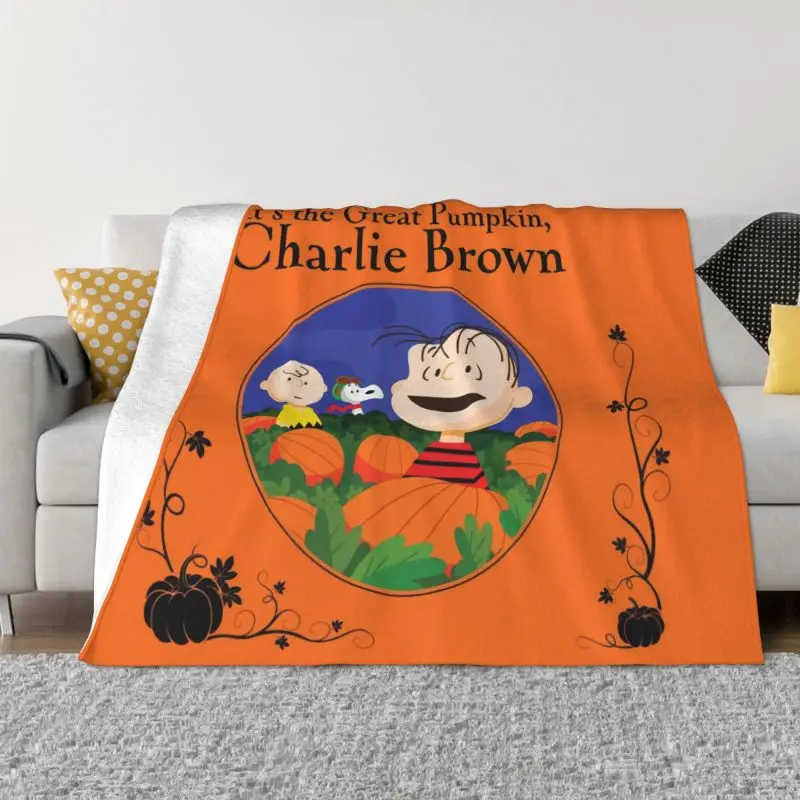 Charlie Browns Pumpkin Cartoon Blanket Soft Fleece Autumn Warm Flannel Throw Blankets for Sofa Home Bedding Bedspread