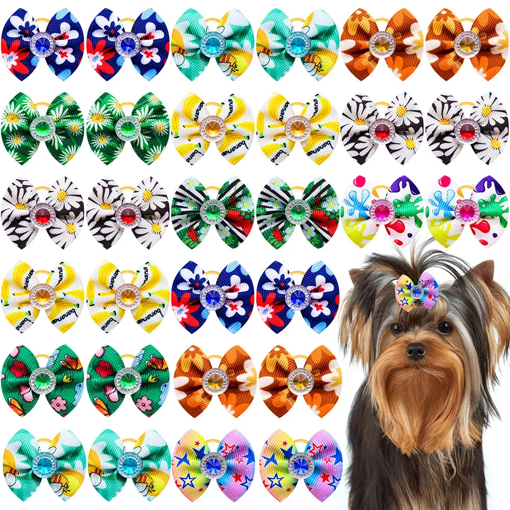 

30PCS Summer Dog Hair Bows Mix Colors Daisy Cat Dog Hair Bows Dog Hair Rubber Bands Pet Supplier Small Dog Grooming Accessories