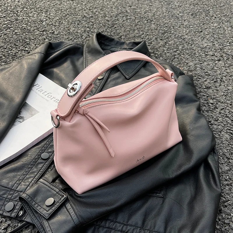 Fashion Handbag Women's Shoulder Bags pu Leather Soft Surface Metal Buckle Large Capacity Satchel Handbag Vintage Zipper Bag