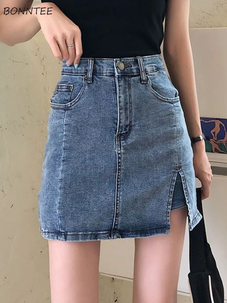 

Skirts Women Sexy Charming Mini Streetwear Leisure Students Holiday Side-slit Popular Slim Design Solid Daily Ulzzang Simple New