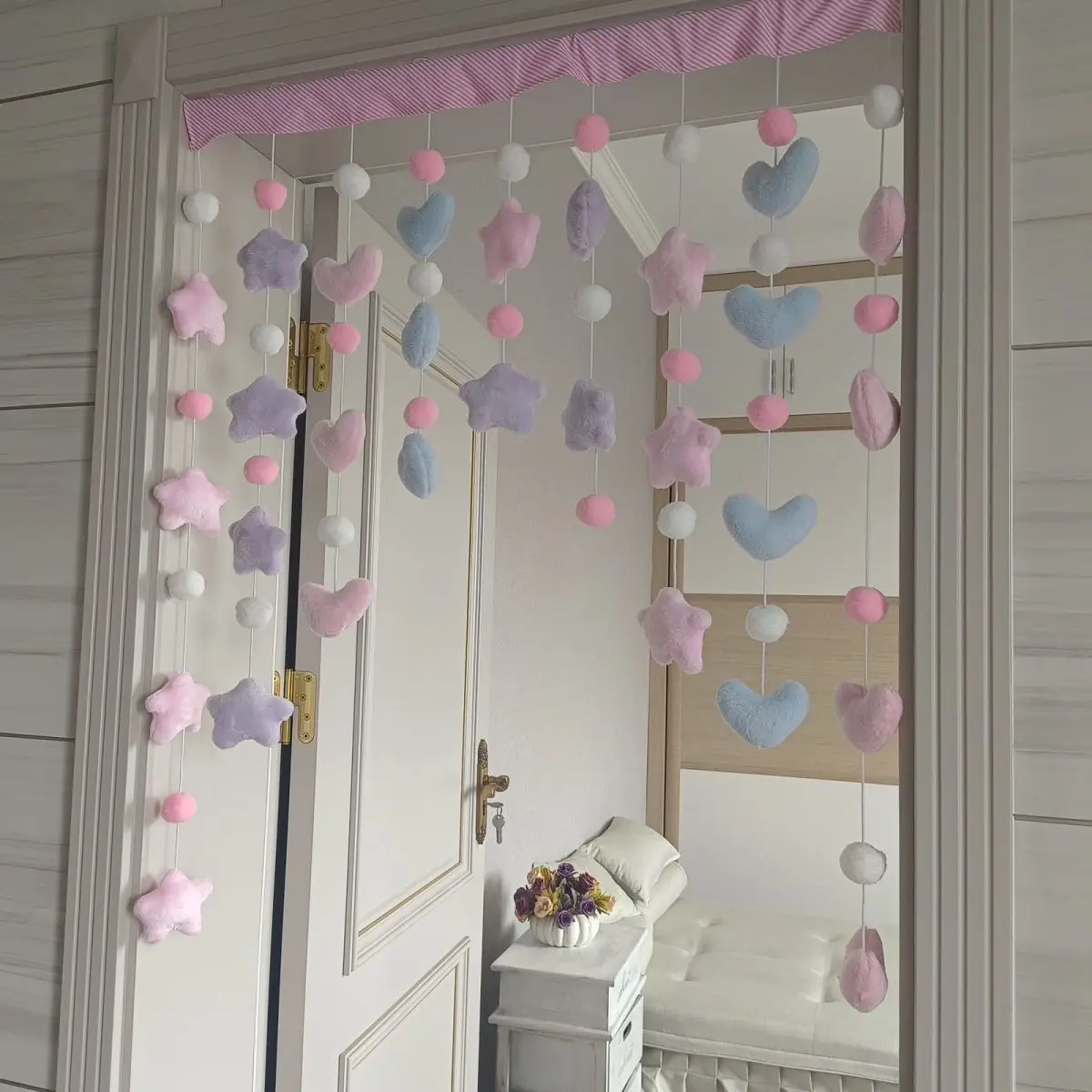 Для девочек и детей розовое сердце Kawaii подвесная дверная занавеска украшение