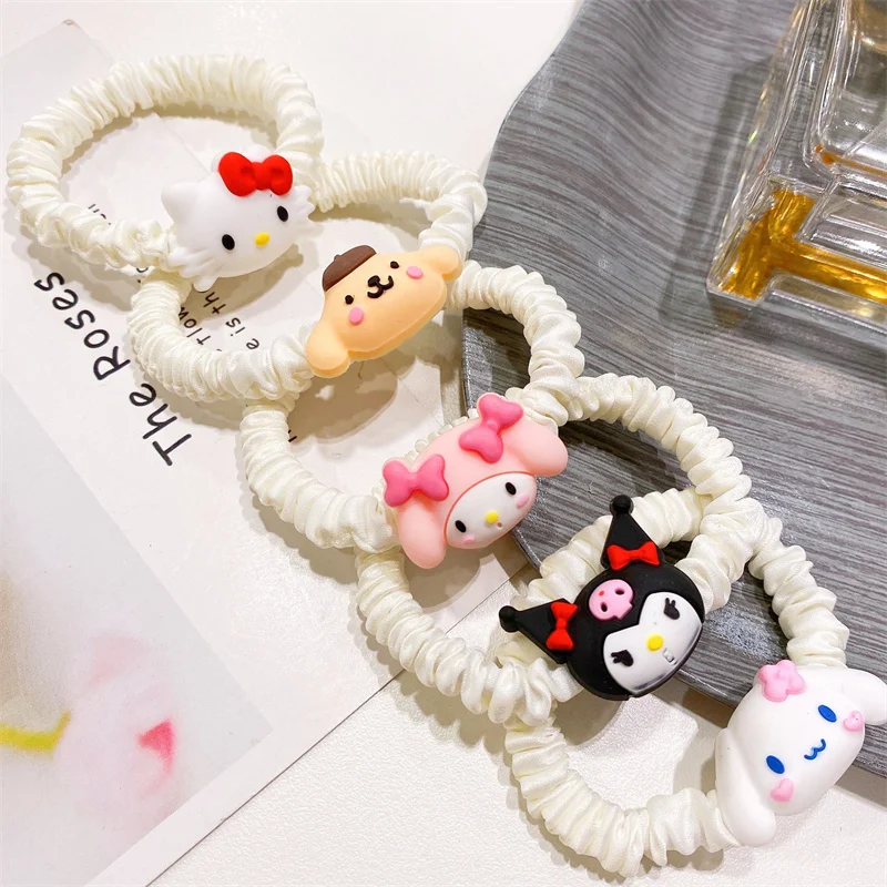 Anillo de pelo Kawaii Sanrio Anime Kuromi Kitty, banda de goma para el pelo, melodía Cinnamoroll, tocado, dibujos animados, cuerda para el pelo, juguetes, regalos para niñas