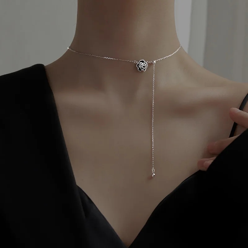 

Ожерелье из стерлингового серебра 925 пробы с подвеской в виде Розы, цепочка до ключицы с продвинутым рисунком, модная Милая крутая подвеска, ...