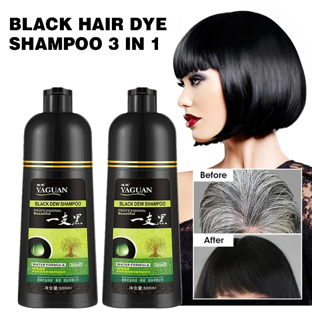 

500ml Black Hair Color Dye Hair Shampoo Cream Organic Permanent Covers White Gray Natural Ginger Essence For Women Men D8F2