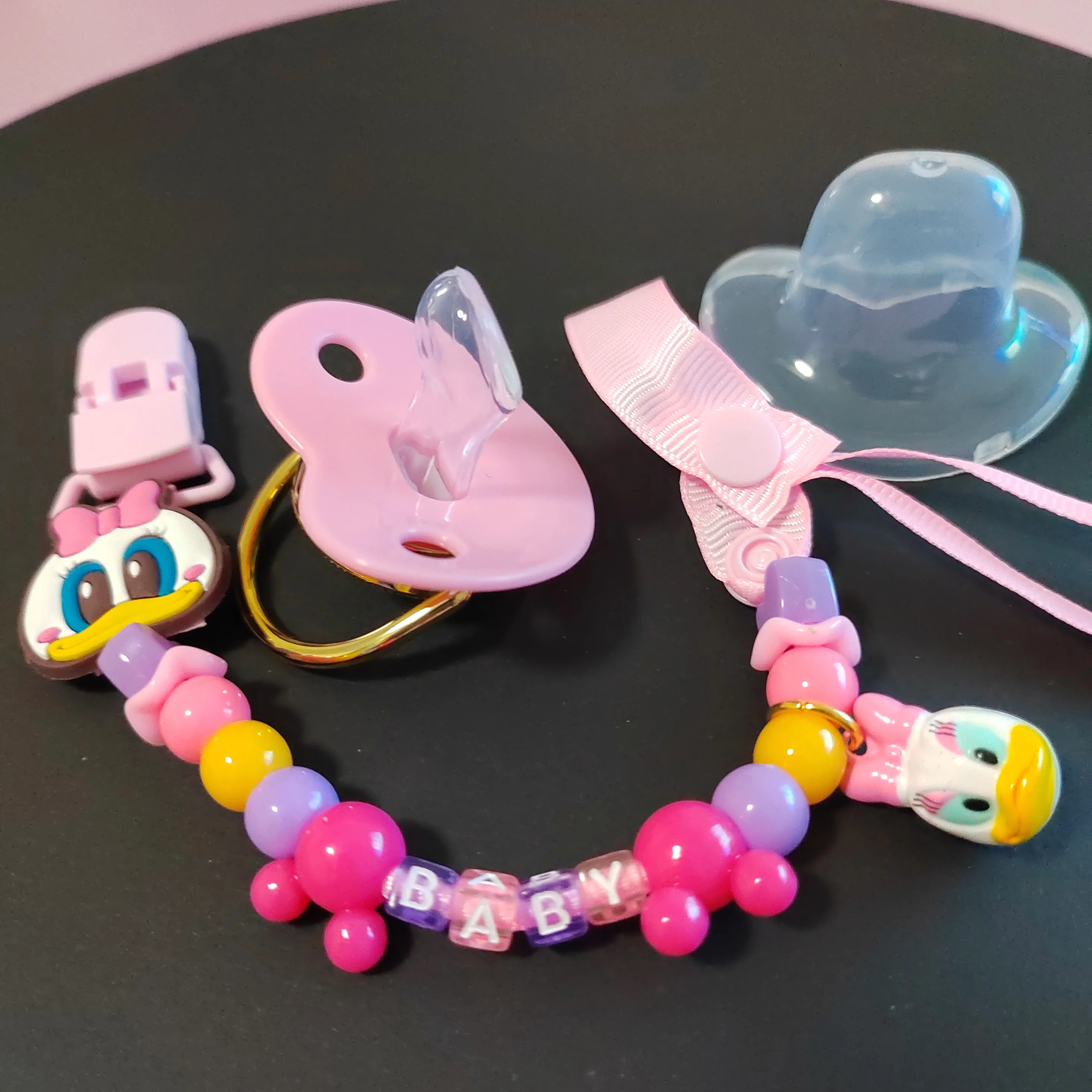 

Disney Baby Accessories Pacifier Cover Chains Holder Luxury Metallic Purple Chupeteors and Beads Dummy Clips Newborn Shower Gift