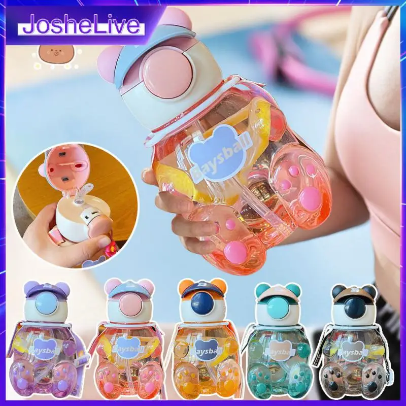 

Портативная чашка с медведем, мультяшная шапка для студентов, бутылка для питьевой воды 750 мл, соломенная бутылка для питьевой воды, милая Сп...