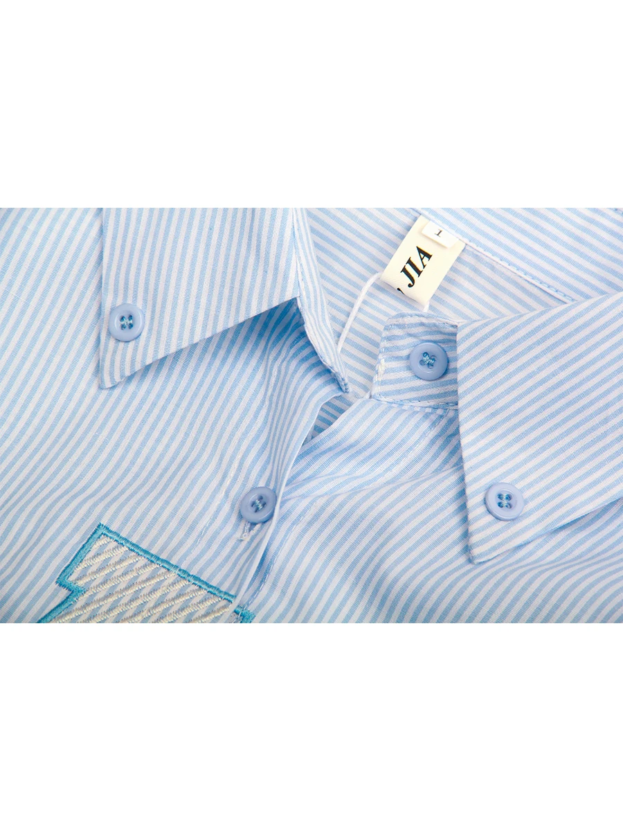 Женская рубашка в полоску с длинными рукавами и вышивкой Корейском стиле