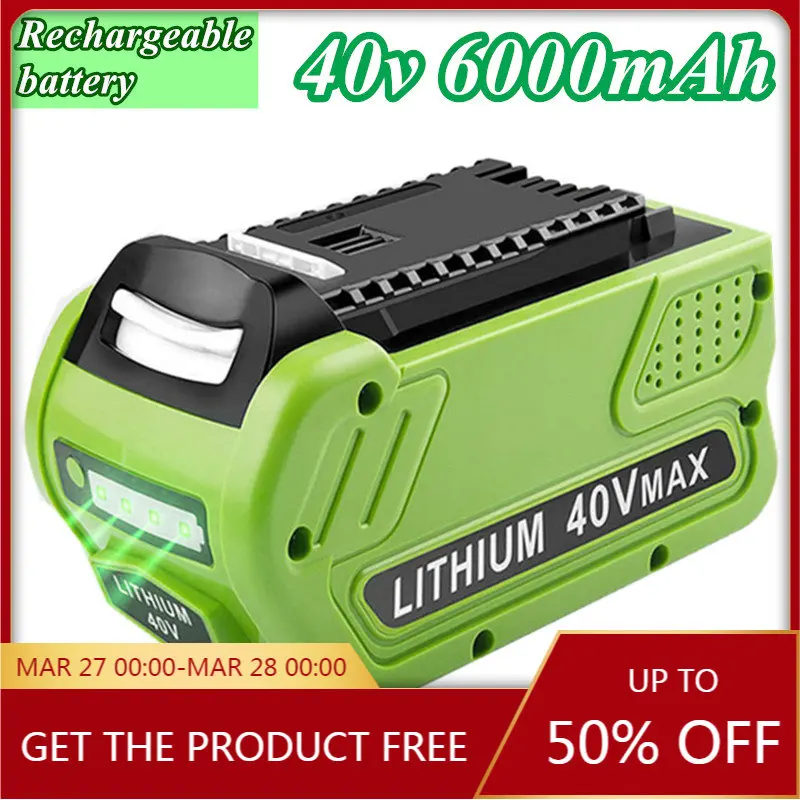 

40V 6.0Ah Li ion Battery for GreenWorks G-MAX 29472 29462 2901319 29482 20302 20672 24252 20202 22262 20322 Garden Power Tools