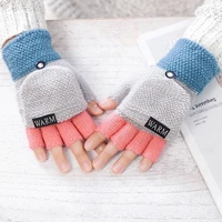 women half finger gloves winter warm thicken knitting gloves girls knitted flip fingerless gloves cold gloves mittens techwear