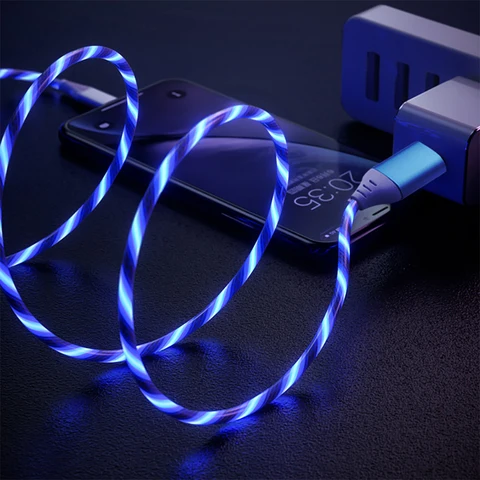 Светящийся светодиодный USB-кабель типа C для IPhone15 Samsung Xiaomi OPPO Huawei, быстрое зарядное устройство, шнур для передачи данных, светодиодный кабель с проточной подсветкой