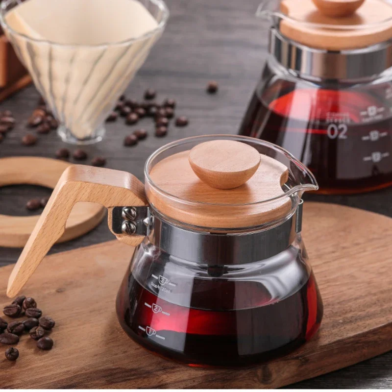 

Кофейник для совместного использования, ручной капельный кофейный набор, посуда для кофе, чайный сервиз, высокая боросиликатная деревянная ручка, аксессуары для кофе, инструменты для бариста, чай
