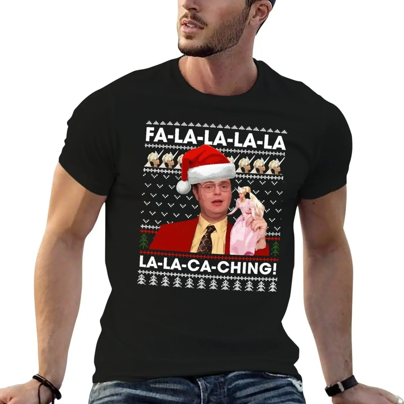 FA La La-Ca-Ching Dwight Schrute Office Xmas Ugly Christmas T-Shirt великолепные обычные футболки для мужчин в