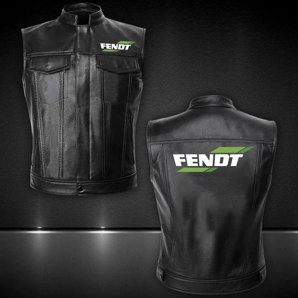 

2023 New Spring Autumn Man's Fendt Logo Black Fashion Sleeveless Vest Windproof Zipper Leather Solid Color Men Vest