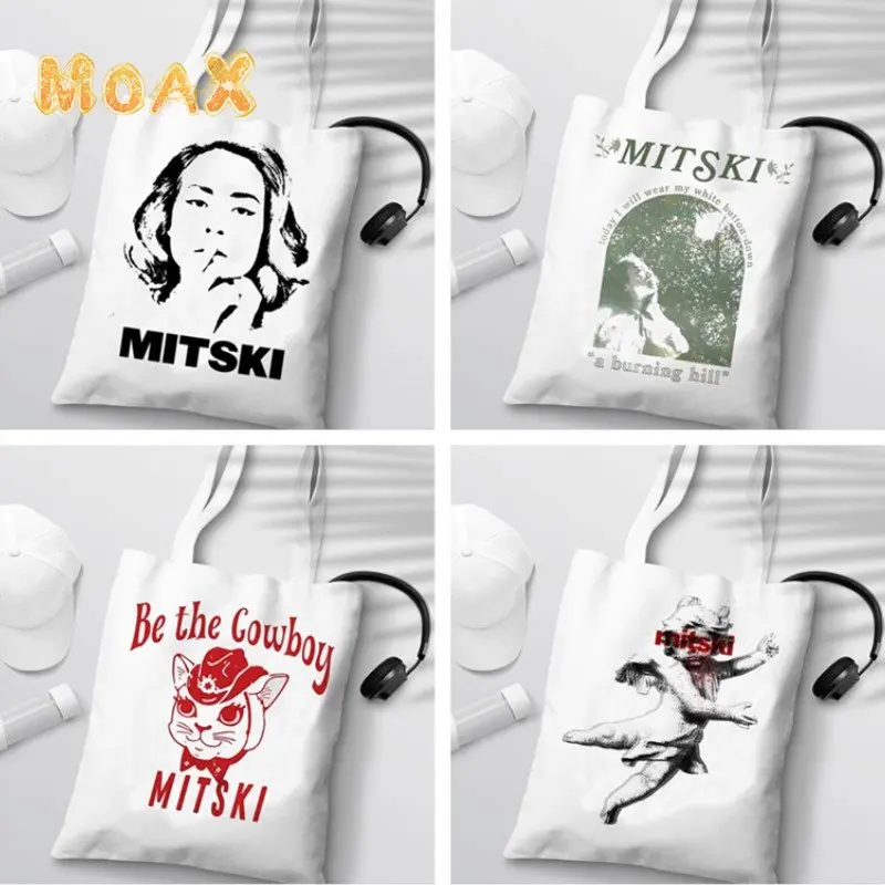 

Сумка на плечо Mitski с принтом женская, экологически чистая вместительная многоразовая холщовая тоут, Повседневная Дамская сумочка для хранения на заказ