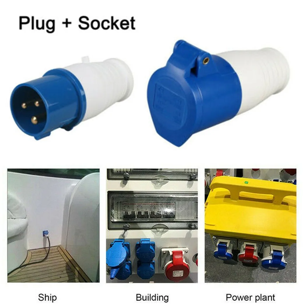 

240V 16A 3 PIN BLUE SITE INDUSTRIAL PLUGS SOCKETS IP44 Electrical Socket Splash Proof Rating Industry Electrical Socket