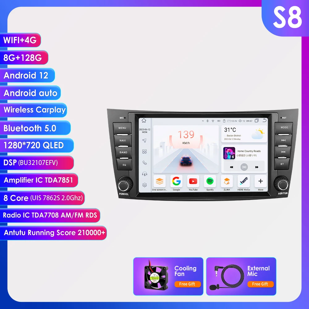 

Hizpo 8-дюймовый автомобильный радиоприемник для Benz E-Class W211 2002-2009 CLS-CLK-G-Class W463 W209 W219 GPS Navi AI Carplay Multimidia Player