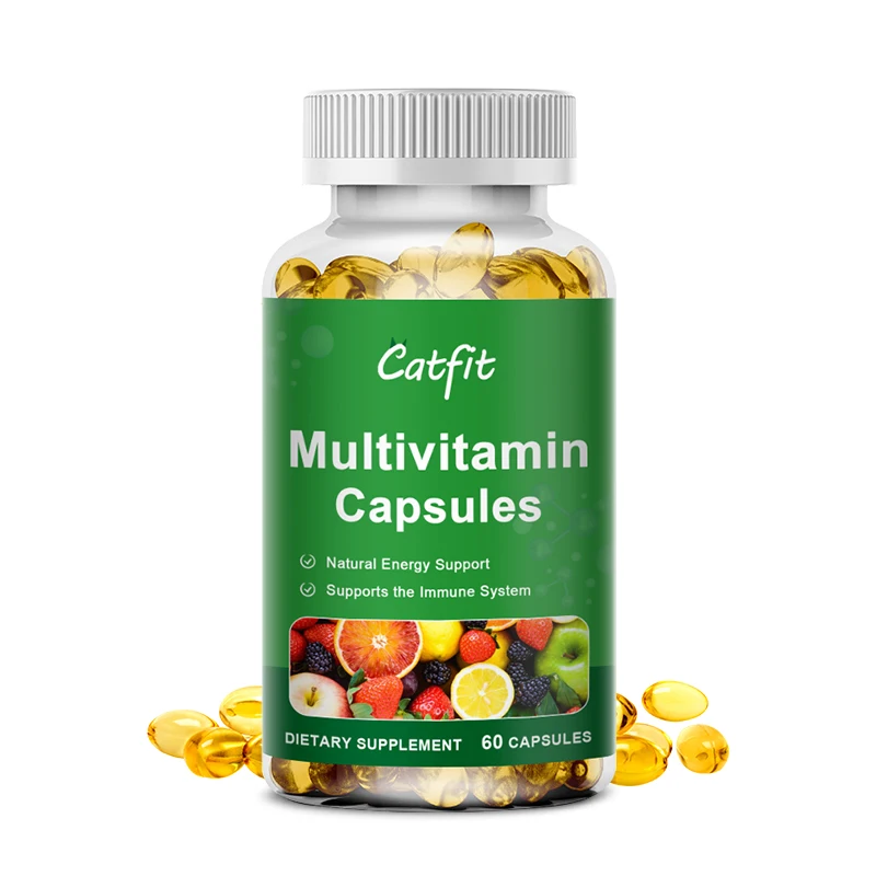 Catfit Multivitamin Capsules Contains 23 Vitamins for Energy Stress Immune Support Bone Heart Skin Healthy for Men and Women