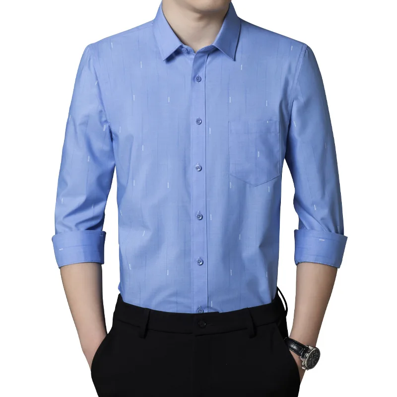 

Long Sleeve Casual Shirt Men Print Shirt Striped Plaid 80% Polyester Fiber +20% Viscose Business Casual Four Season Men's Shirt