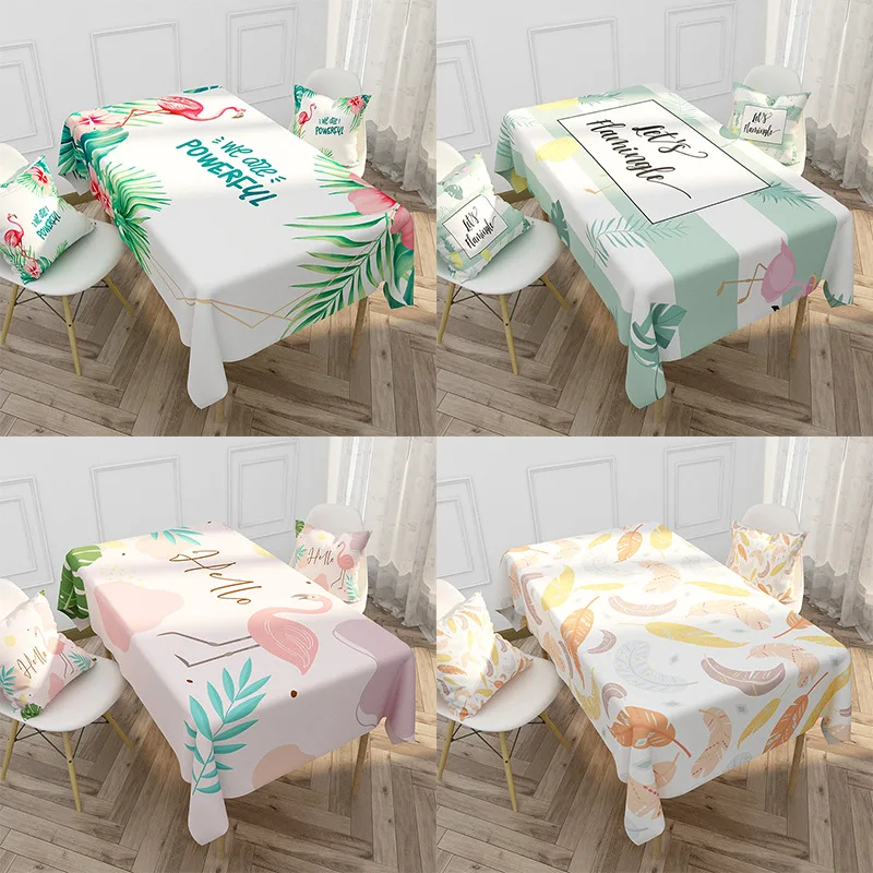 

Ins Table Cloth Waterproof Oxford Cloth Tablecloth Nordic Flamingo Green Oblong Hotel Household Coffee Table Cover Mantel Mesa